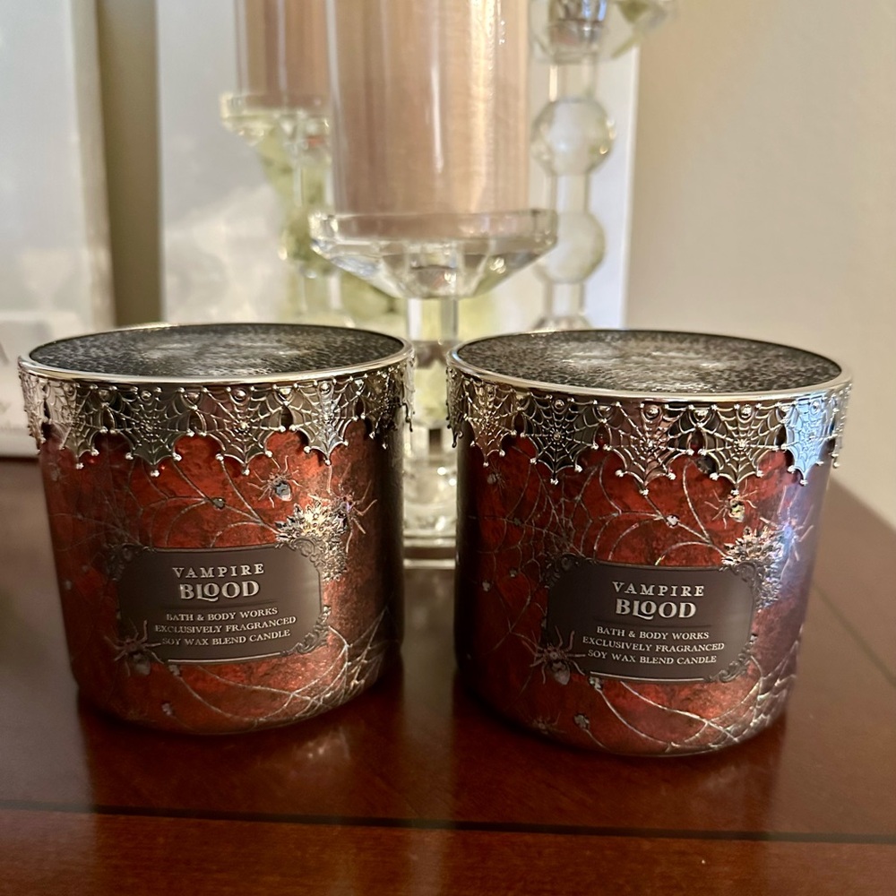 Bath & Body Works Vampire Blood Candle - Deep Red and Metallic Silver